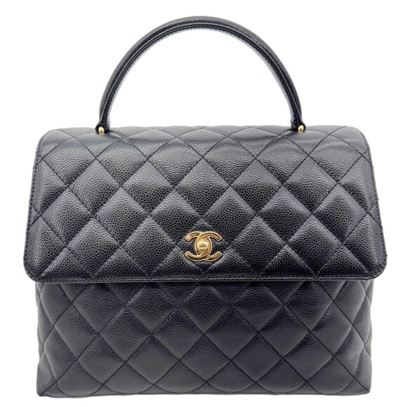 Chanel  Kelly Flap Small Quilted Caviar Leather Tote Bag Black - Picture 1 of 14
